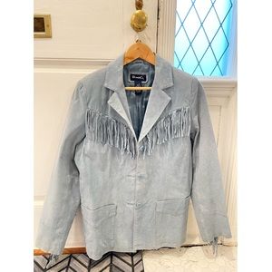 Vintage Suede Leather jacket size m western style, light blue/gray